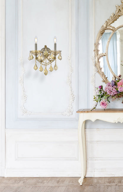 Maria Theresa 2 light Golden Teak Wall Sconce Golden Teak (Smoky) Royal Cut Crystal