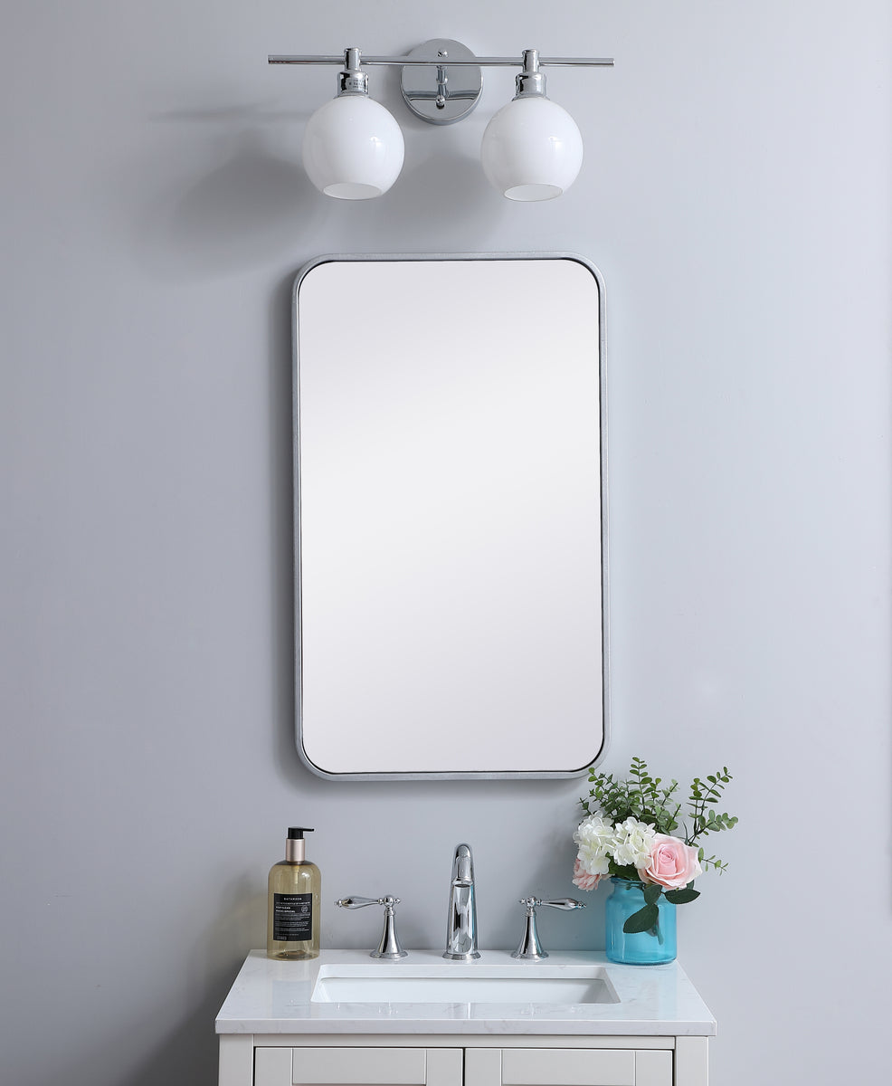 Soft corner metal rectangular mirror 18x30 inch in Silver