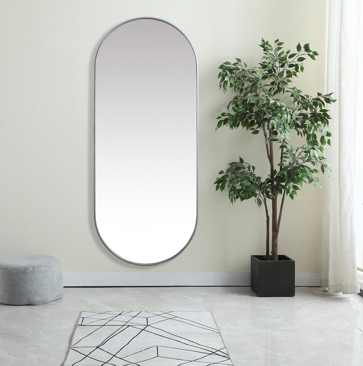 Metal Frame Oval Mirror 30x72 Inch in Silver