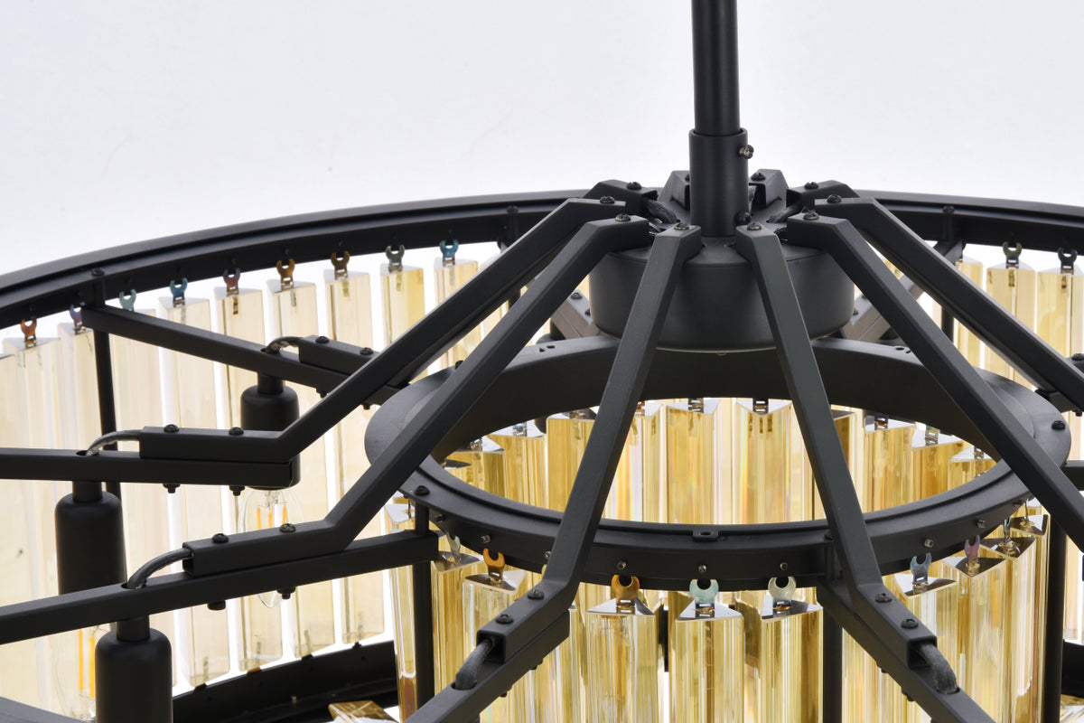 Chelsea 10 light Matte Black Chandelier Golden Teak (Smoky) Royal Cut Crystal