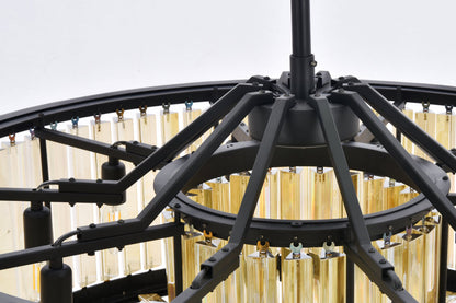 Chelsea 10 light Matte Black Chandelier Golden Teak (Smoky) Royal Cut Crystal