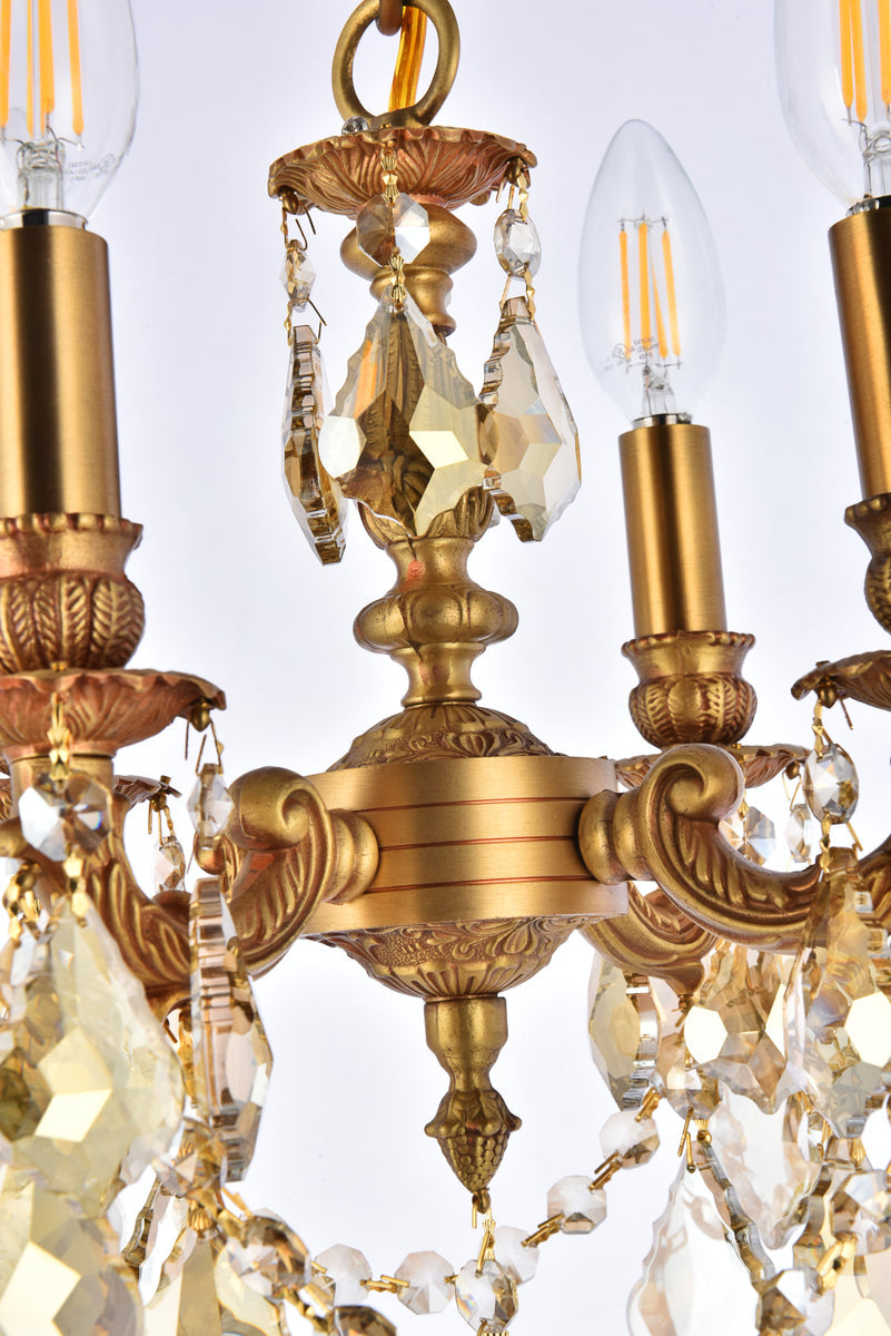 Lillie 4 light French Gold Pendant Golden Teak (Smoky) Royal Cut Crystal
