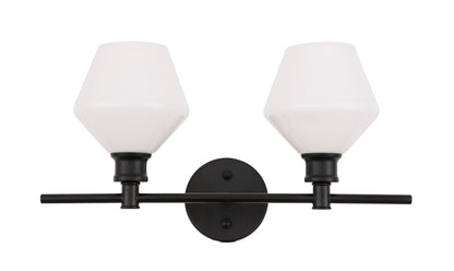 Gene 2 light Black and Frosted white glass Wall sconce