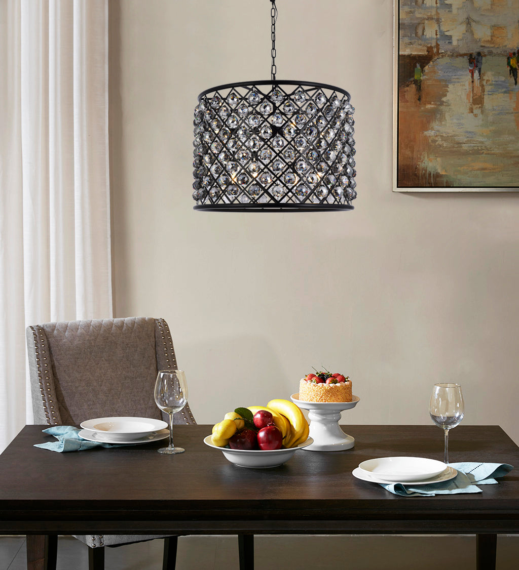 Madison 8 light Matte Black Chandelier Silver Shade (Grey) Royal Cut Crystal