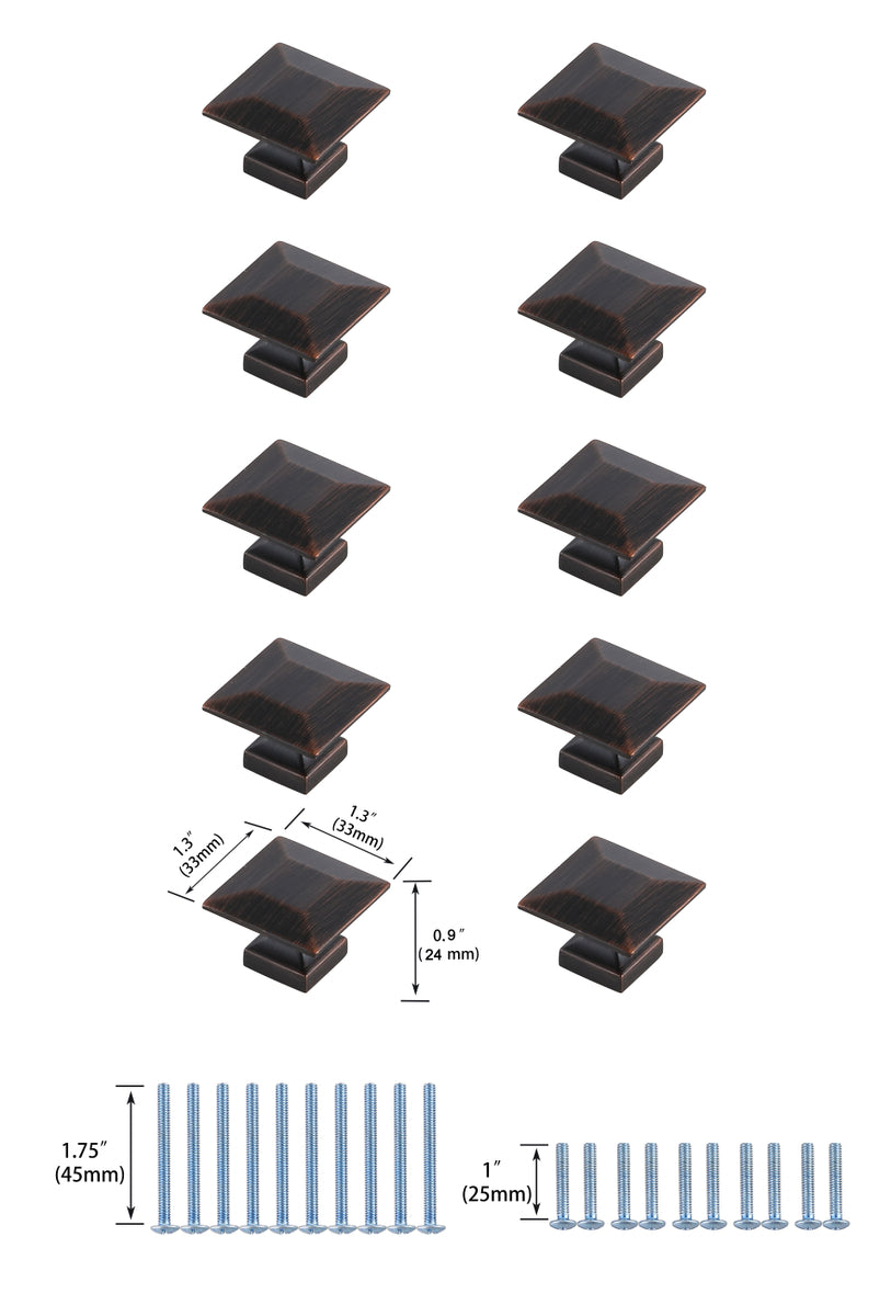 Cecil 1.3" Oil-rubbed Bronze Square Knob Multipack (Set of 10)