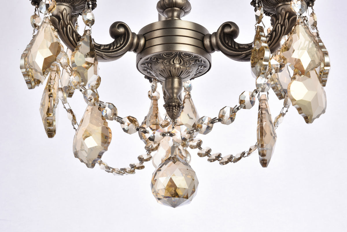 Lillie 3 light Pewter Pendant Golden Teak (Smoky) Royal Cut Crystal