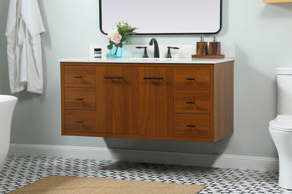 48 inch Single bathroom vanity in teak with backsplash