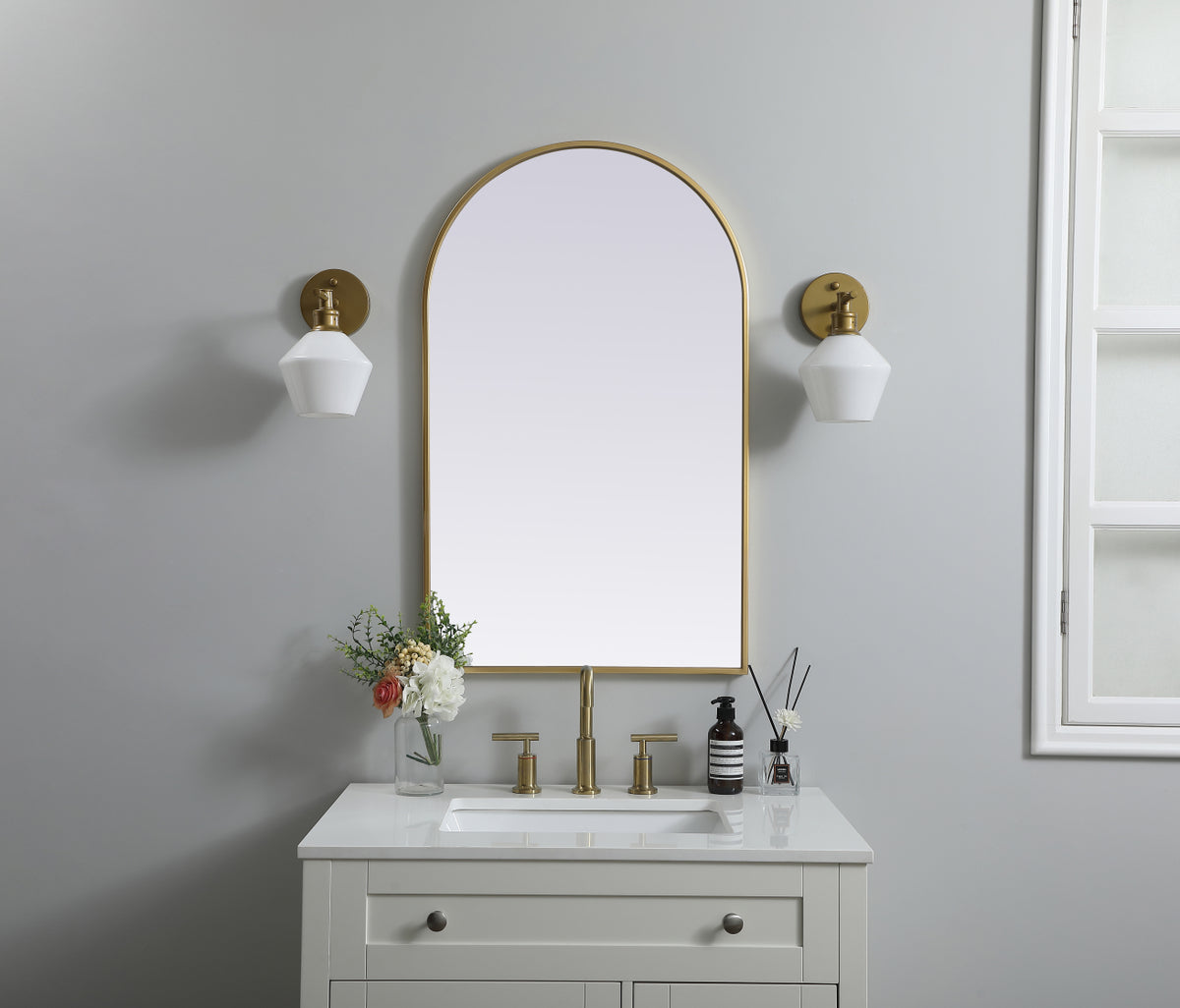 Metal Frame Arch Mirror 22x36 Inch in Brass