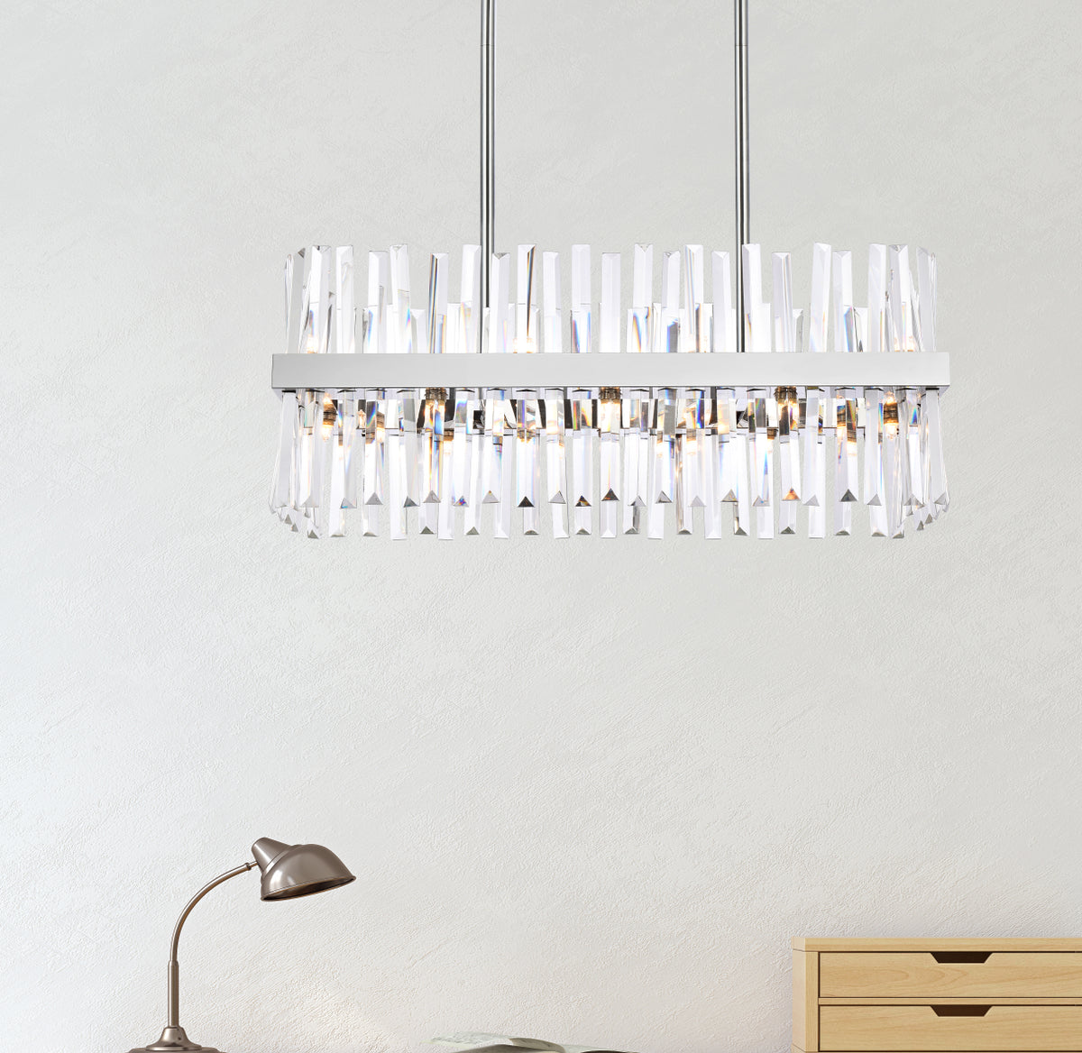 Serephina 30 inch crystal rectangle chandelier light in chrome
