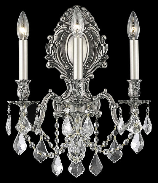 Monarch 3 light Pewter Wall Sconce Clear Royal Cut Crystal