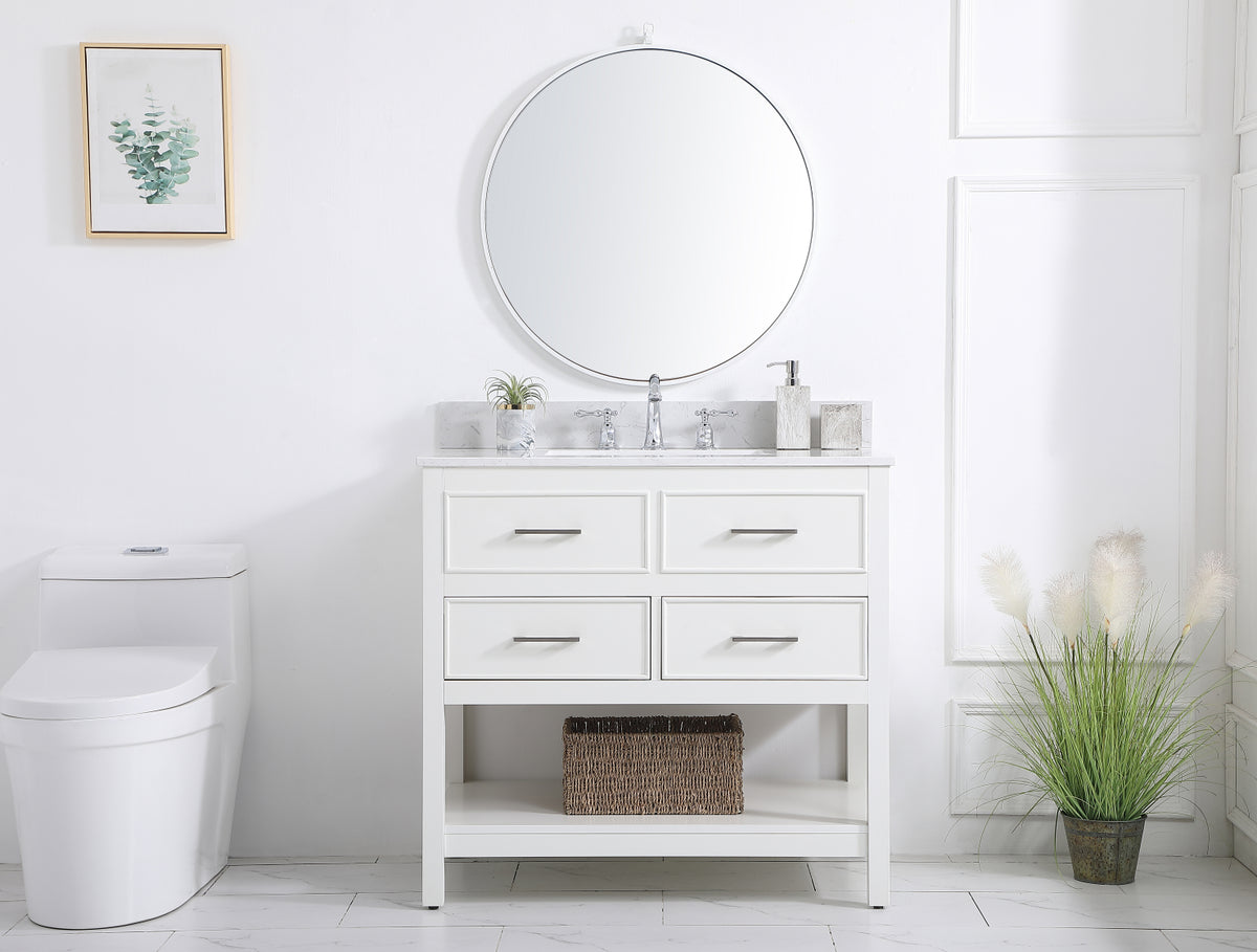36 inch Single bathroom vanity in white with backsplash