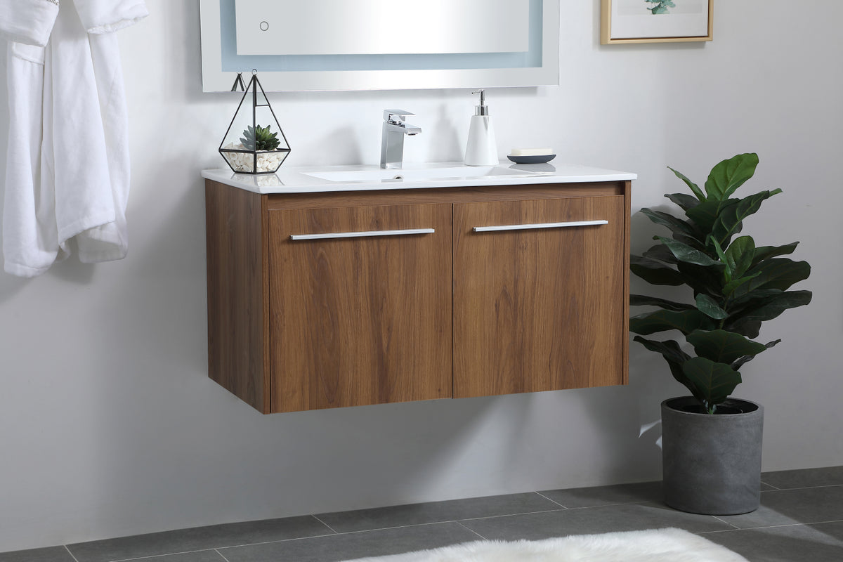 36 inch  Single Bathroom Floating Vanity in Walnut Brown
