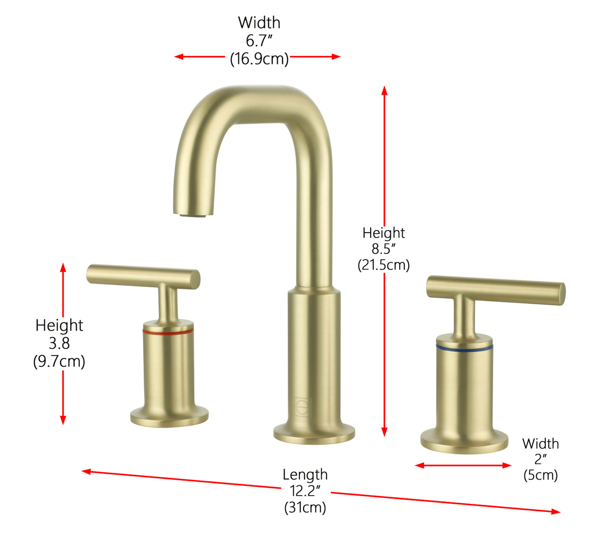 Tobias 8 inch Widespread Double Handle Bathroom Faucet in Brushed Gold
