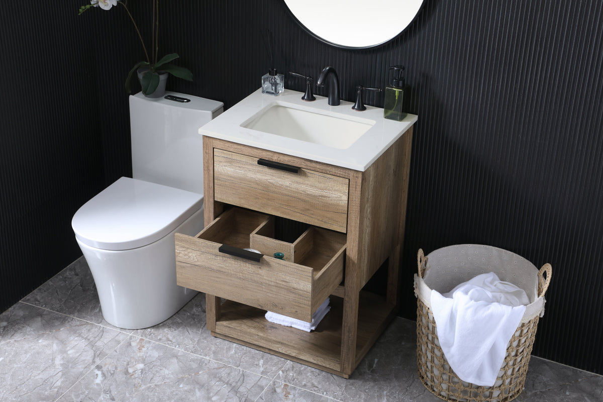 24 Inch SIngle Bathroom Vanity In Natural Oak