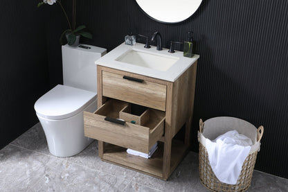 24 Inch SIngle Bathroom Vanity In Natural Oak