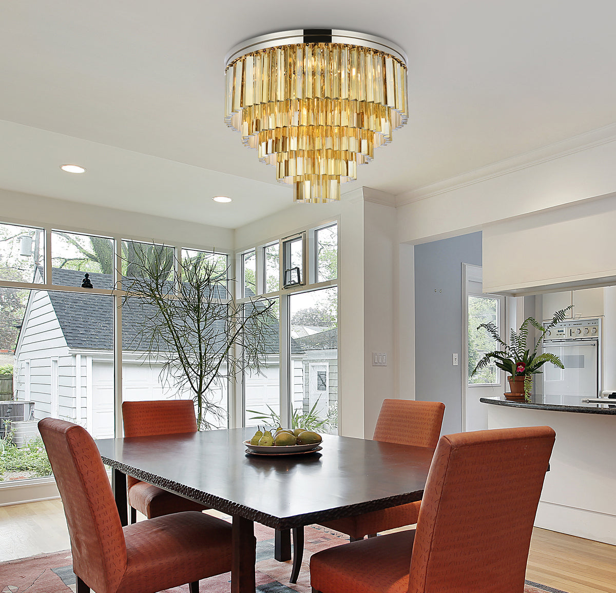 Sydney 17 light polished nickel Flush Mount Golden Teak (Smoky) Royal Cut Crystal