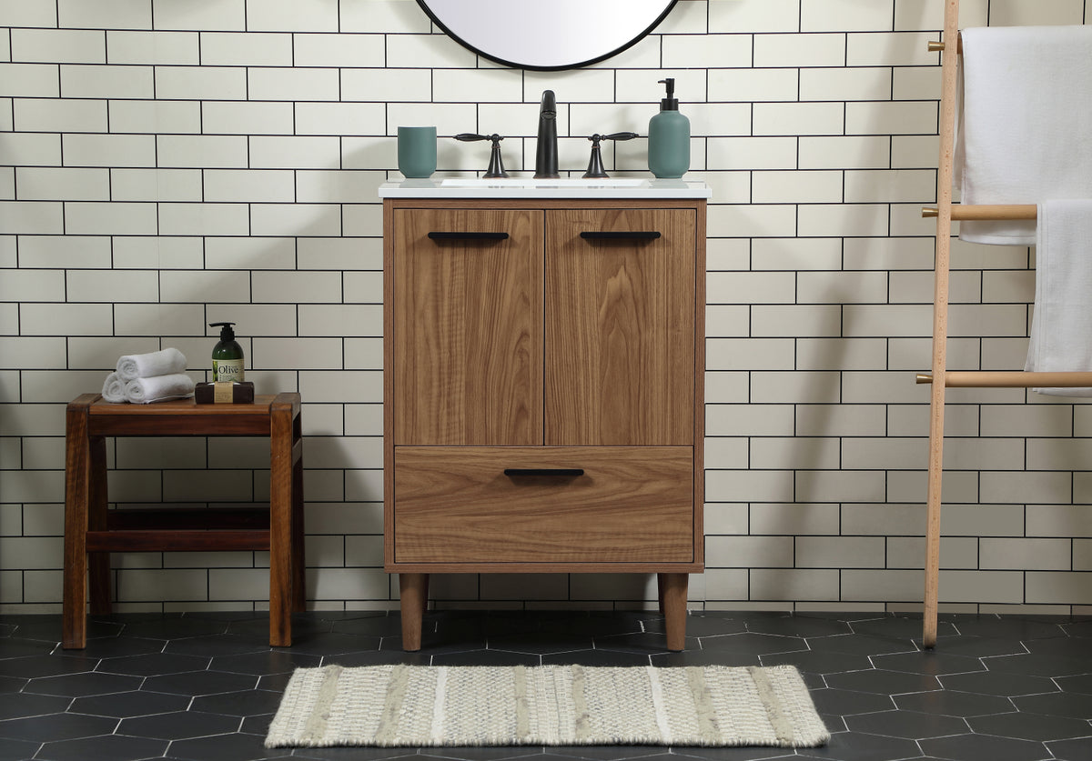 24 inch Single bathroom vanity in walnut brown
