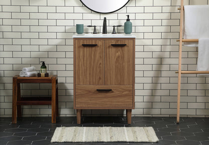 24 inch Single bathroom vanity in walnut brown