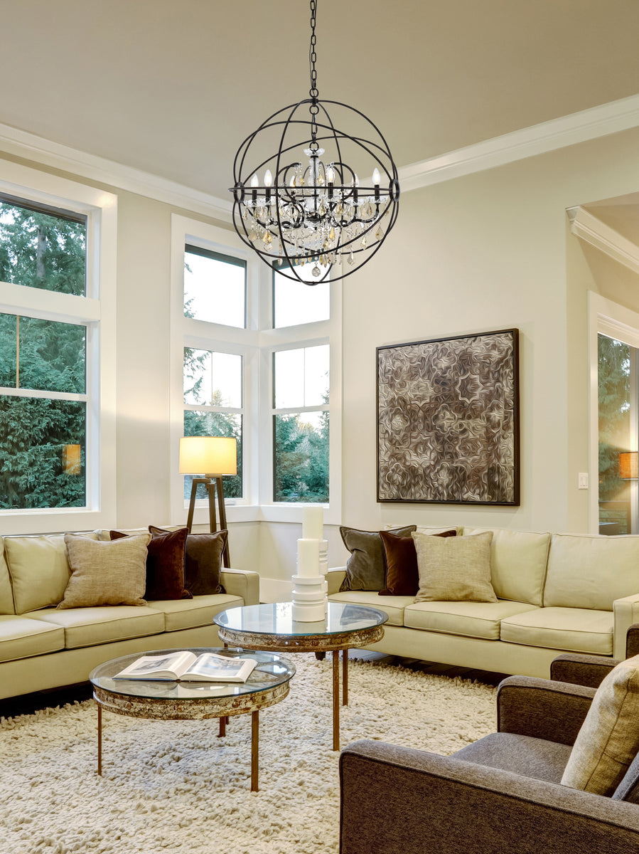 Geneva 6 light Dark Bronze Chandelier Golden Teak (Smoky) Royal Cut crystal