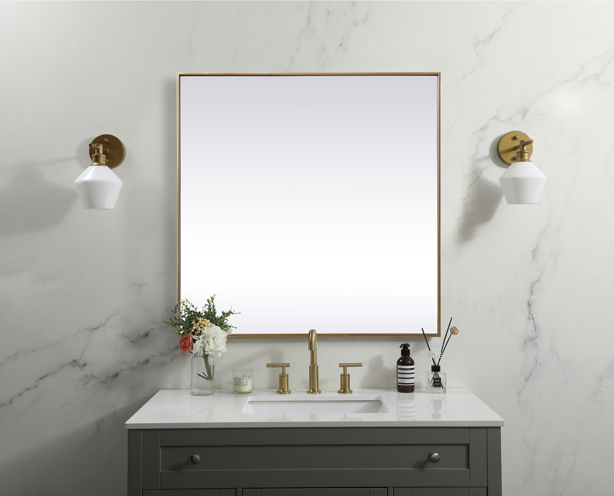 Metal Frame Square Mirror 42 inch in Brass