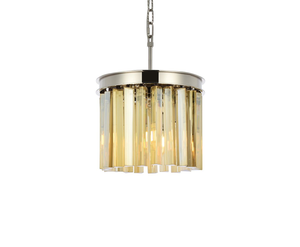 Sydney 3 light polished nickel Pendant Golden Teak (Smoky) Royal Cut Crystal
