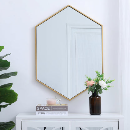 Metal frame hexagon mirror 24 inch in Brass