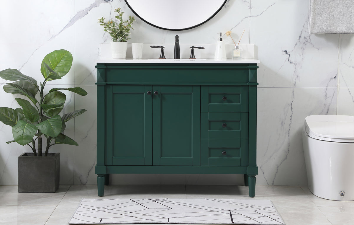 42 inch Single bathroom vanity in green with backsplash