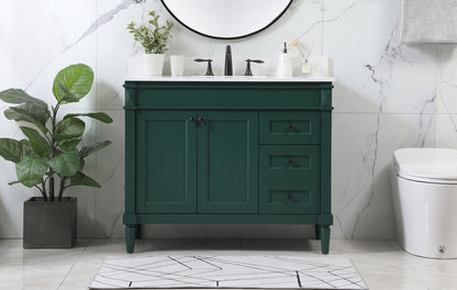 42 inch Single bathroom vanity in green with backsplash
