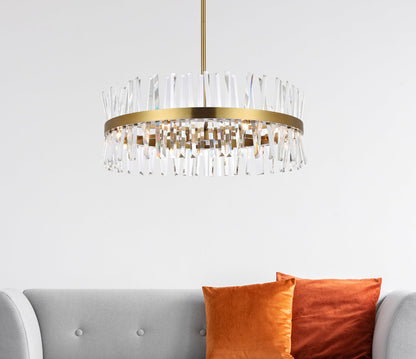 Serephina 32 inch crystal round chandelier light in satin gold