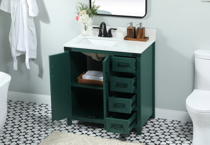 32 inch Single bathroom vanity in green with backsplash