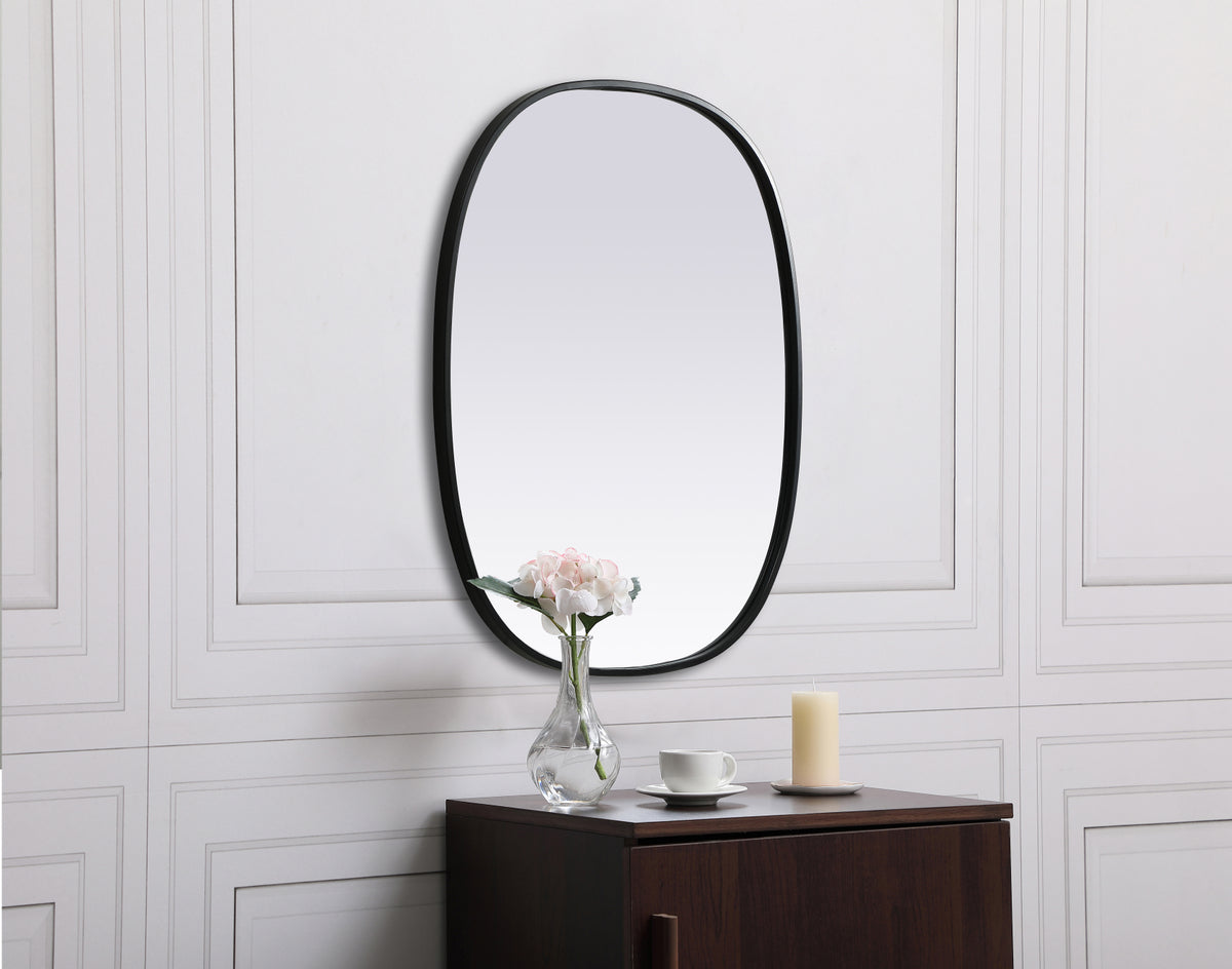 Metal Frame Oval Mirror 24x30 Inch in Black