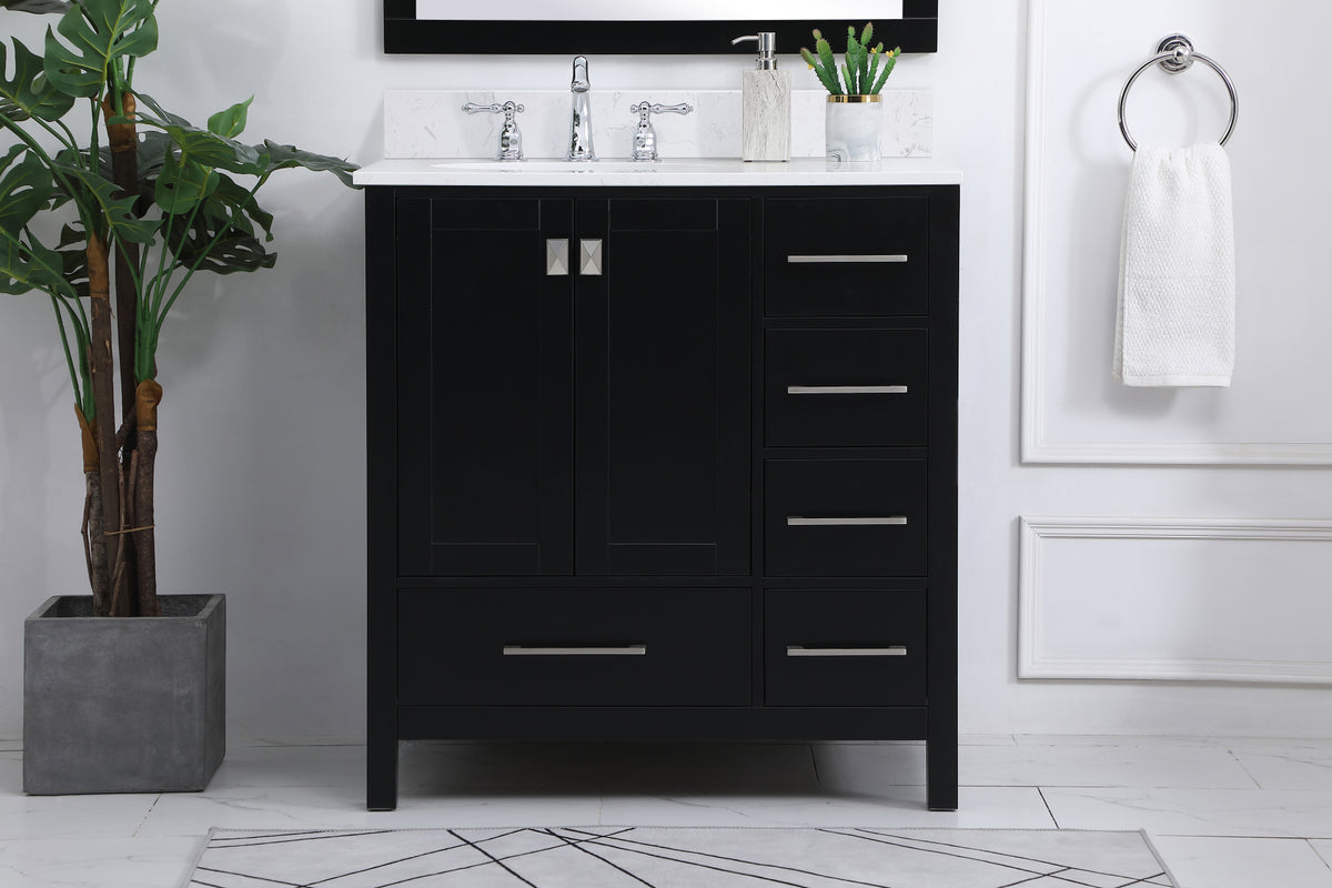 32 inch Single Bathroom Vanity in Black with Backsplash