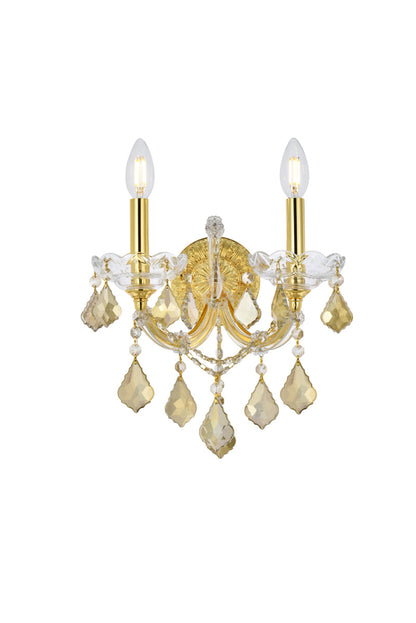 Maria Theresa 2 light Gold Wall Sconce Golden Teak (Smoky) Royal Cut Crystal