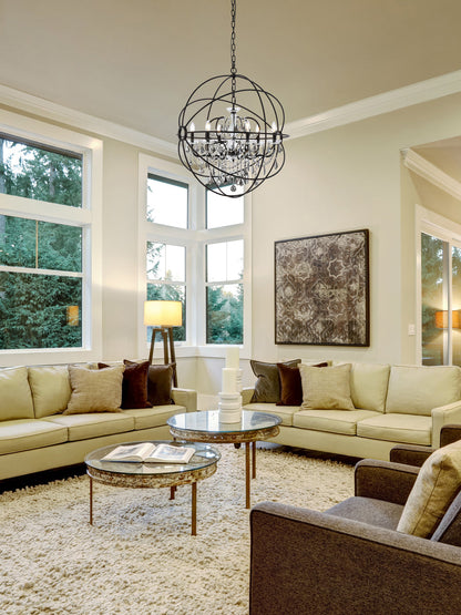 Geneva 6 light Dark Bronze Chandelier Silver Shade (Grey) Royal Cut crystal