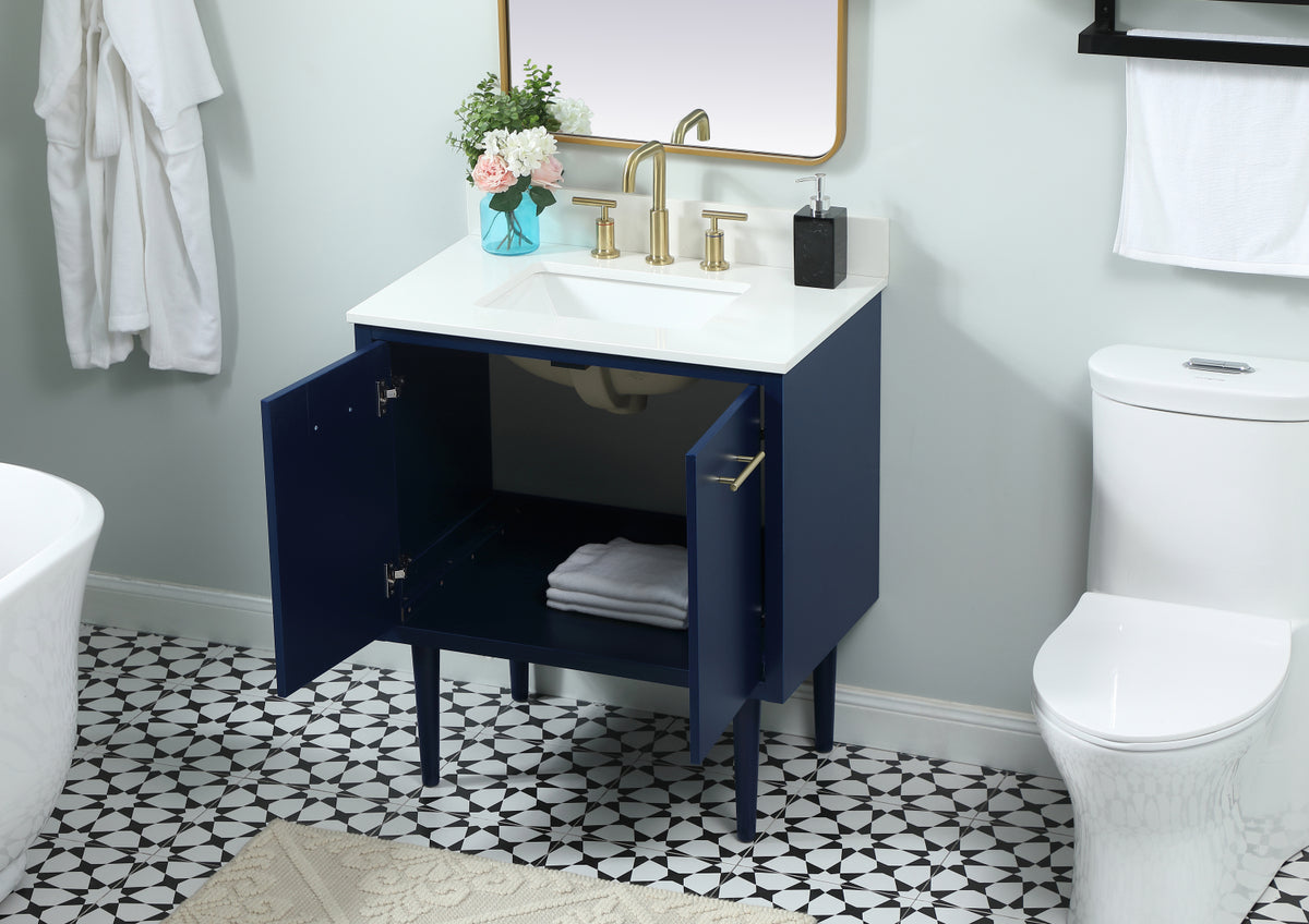 30 inch Single bathroom vanity in blue with backsplash