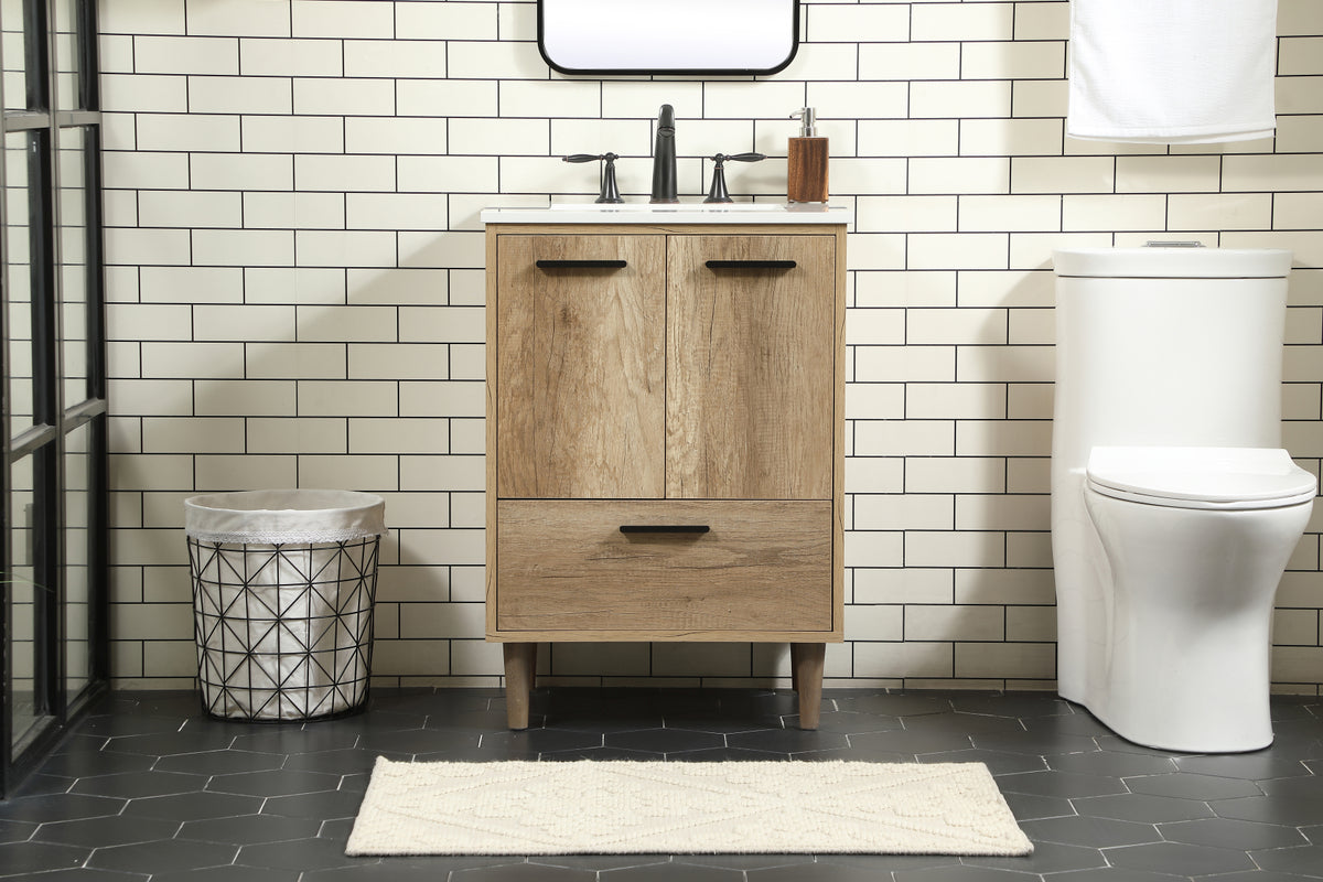 24 inch Single bathroom vanity in natural oak
