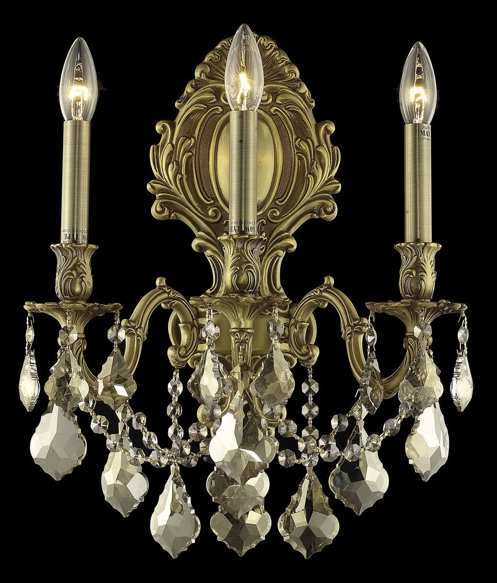 Monarch 3 light French Gold Wall Sconce Golden Teak (Smoky) Royal Cut Crystal