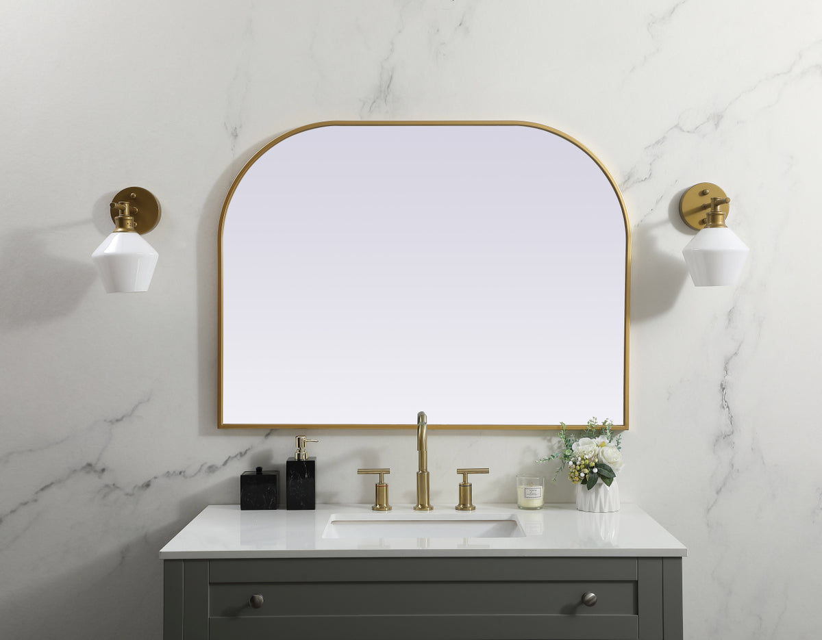 Metal Frame Arch Mirror 40x30 Inch in Brass
