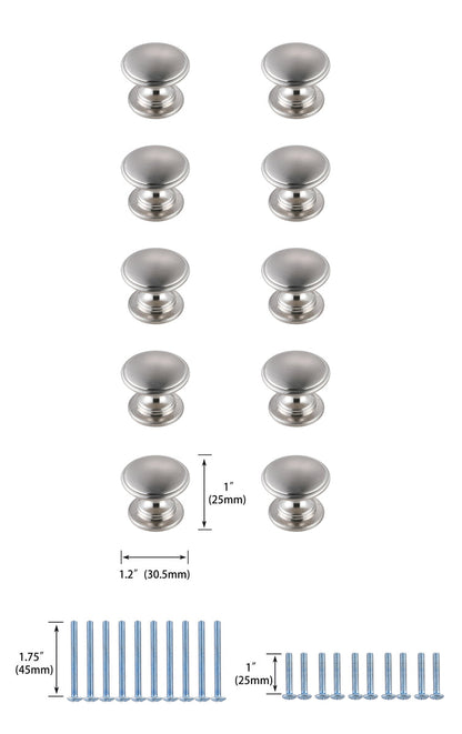 Kaid 1.2" Diameter Brushed Nickel Mushroom Knob Multipack (Set of 10)