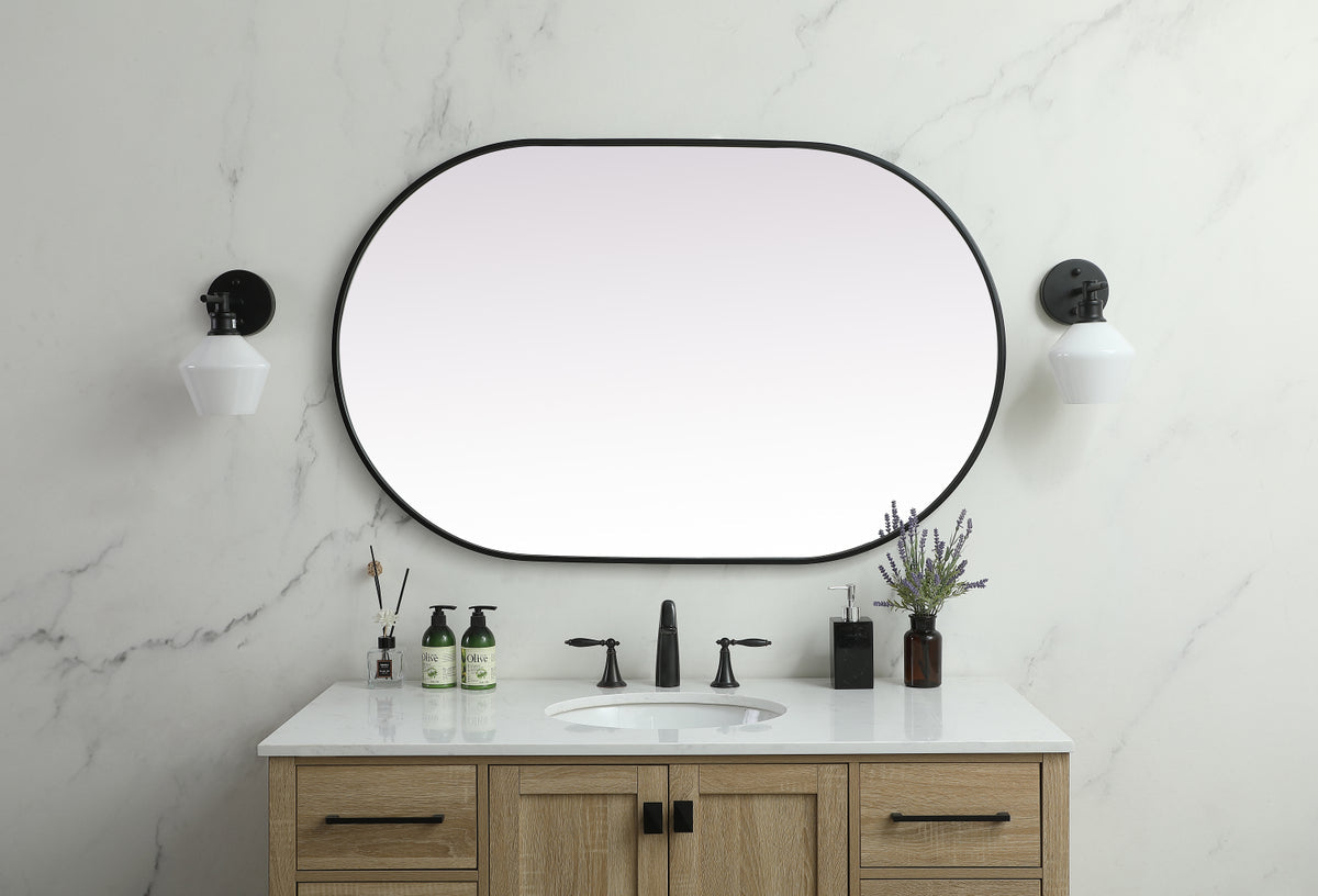 Metal Frame Oval Mirror 30x48 Inch in Black