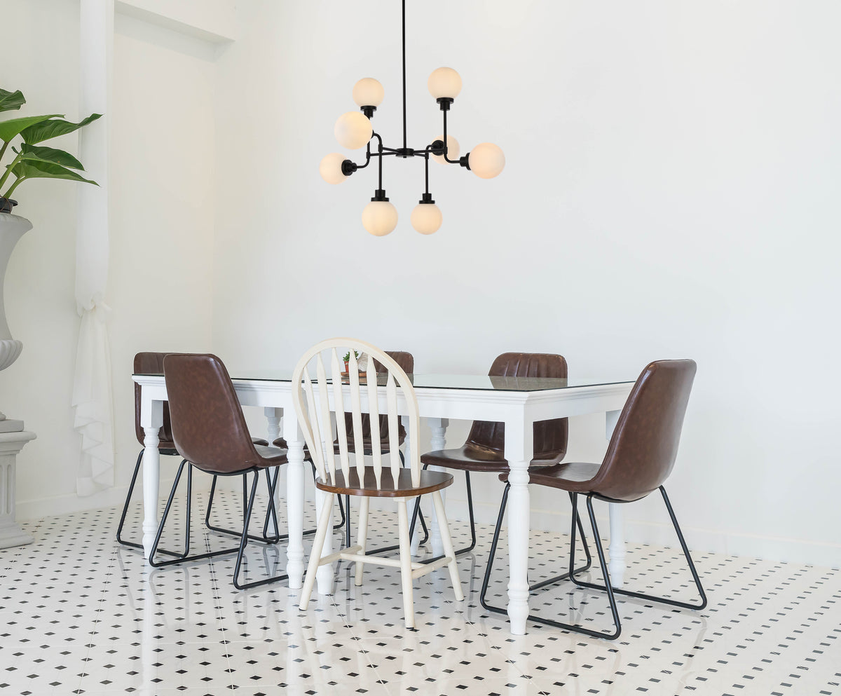 Hanson 8 lights pendant in black with frosted shade