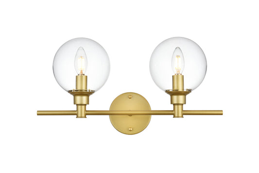 Jaelynn 2 light Brass and Clear Bath Sconce