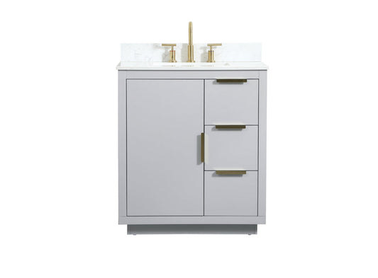 30 inch Single bathroom vanity in grey with backsplash