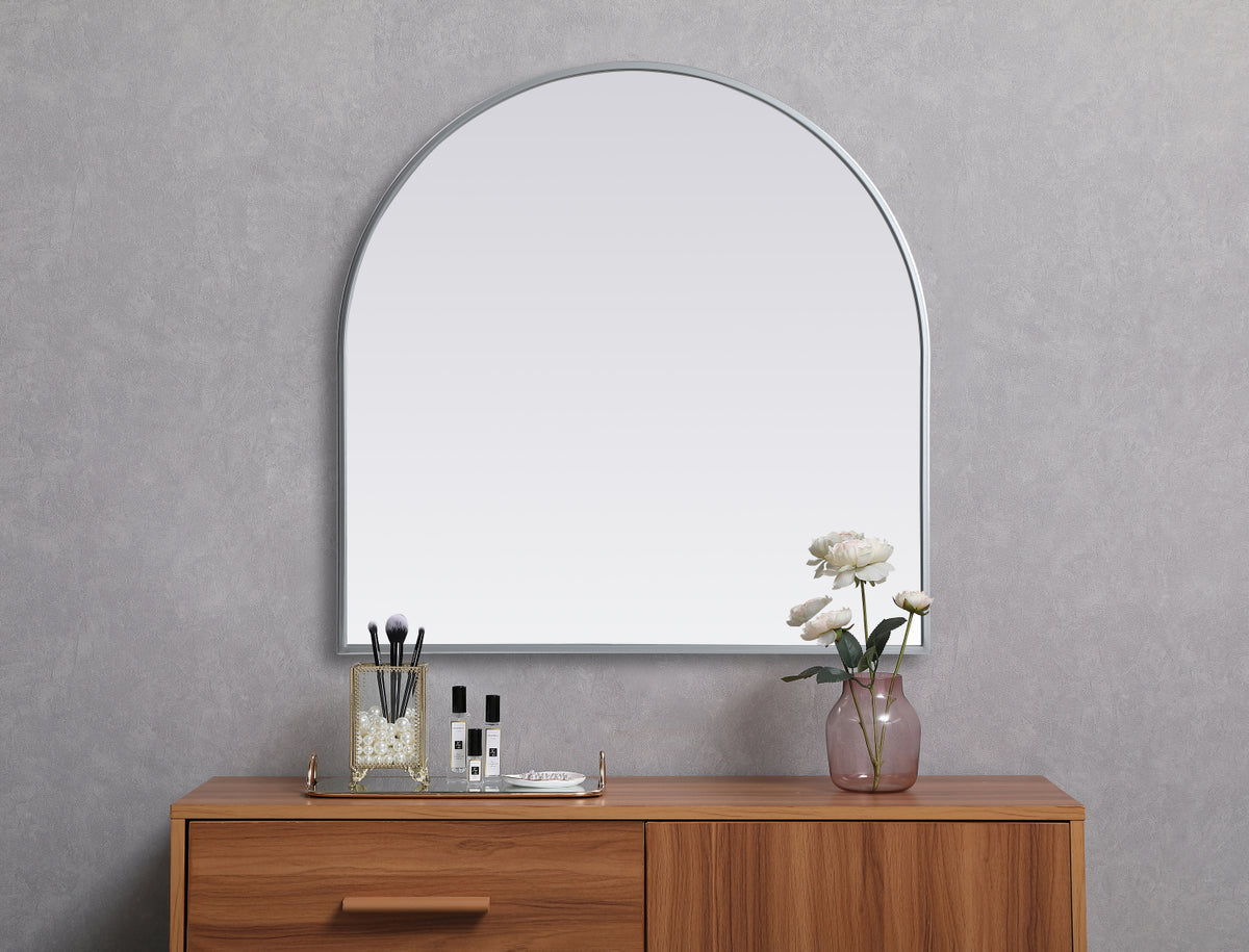 Metal Frame Arch Mirror 30x30 Inch in Silver