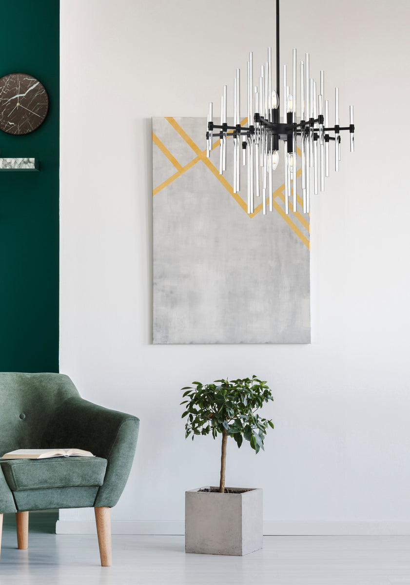 Sienna 23 inch crystal rod pendant in black