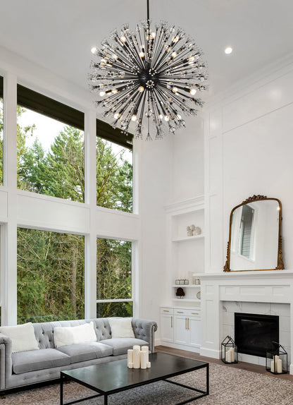 Vera 44 inch crystal starburst round pendant in black