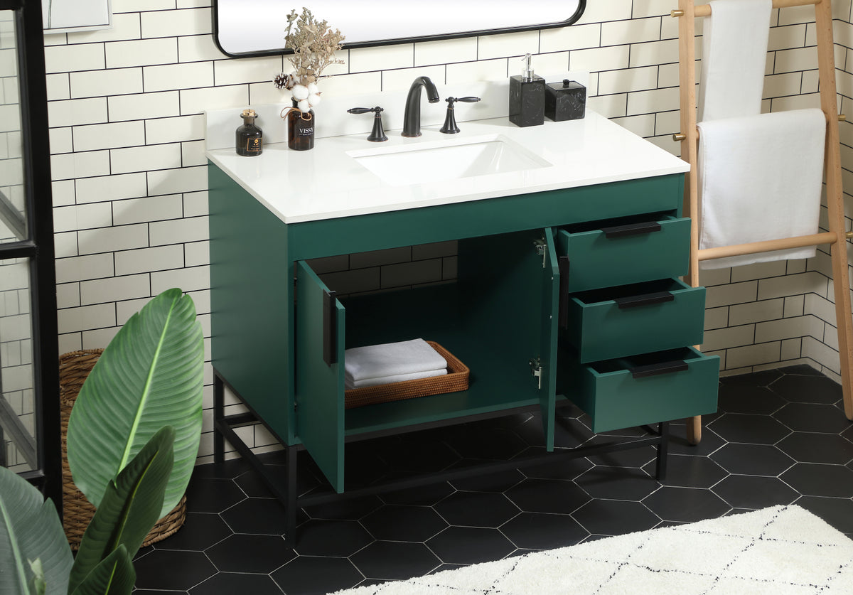 42 inch Single bathroom vanity in green with backsplash