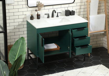 42 inch Single bathroom vanity in green with backsplash