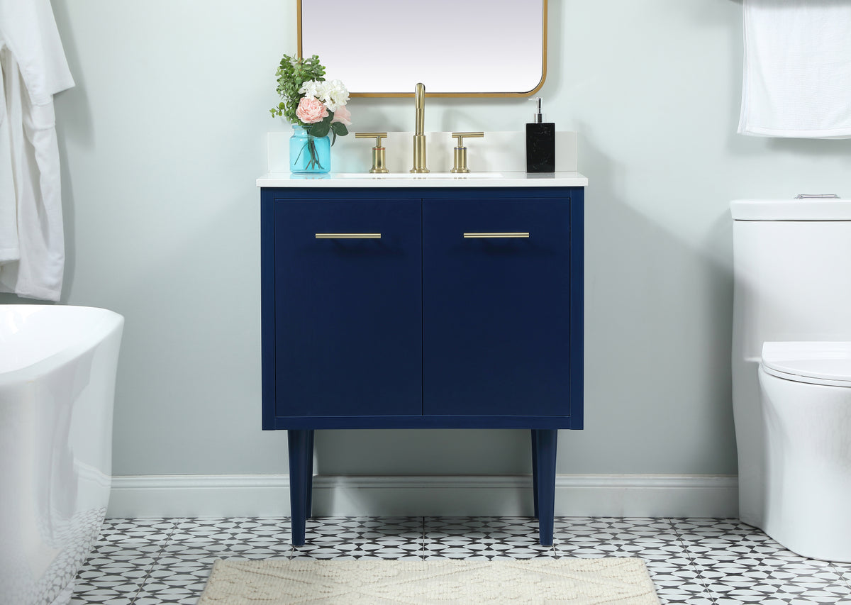 30 inch Single bathroom vanity in blue with backsplash