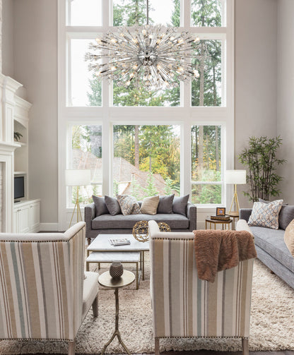 Vera 48 inch crystal starburst oval pendant in chrome